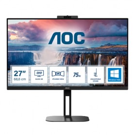 MONITOR AOC LED 27" Wide Q27V5CW/BK IPS 2560x1440 4ms 300cd/mq 20.000.000:1 2x5W MM WEBCAM PIVOT Reg.H HDMI DP USB-C Doc
